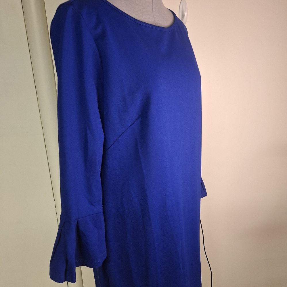 Wild Meadow Elegant Blue Dress with Flared Sleeves & Exposed Back Zipper Size Lg